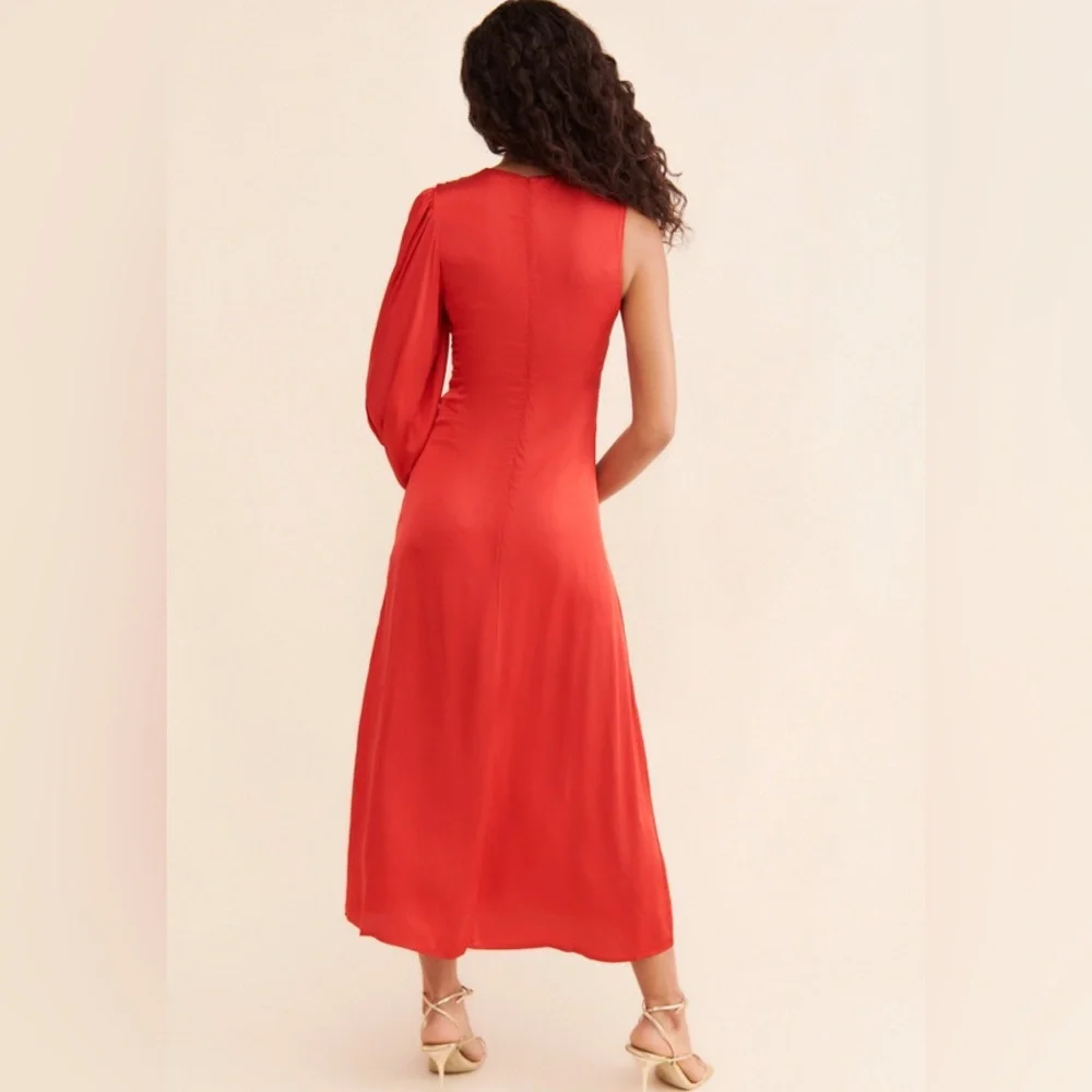 Farm Rio Anthropologie One Shoulder Cutout Maxi Dress Ruby Red XS - Picture 3 of 6